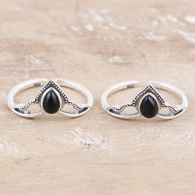 Onyx toe rings, 'Magic Crown' (pair) - Black Onyx and Sterling Silver Toe Rings (Pair)
