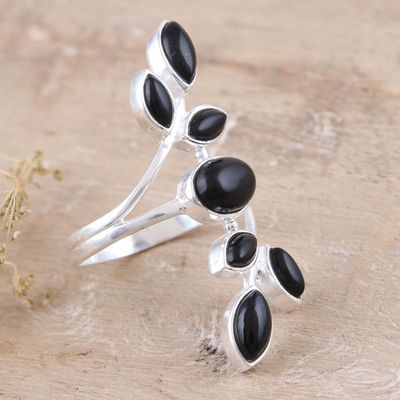 Onyx cocktail ring, 'Midnight Tree' - Black Onyx and Sterling Silver Cocktail Ring