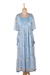 Block-printed viscose empire waist dress, 'Blue Sophistication' - Embellished Block-Printed Viscose Chiffon Dress thumbail