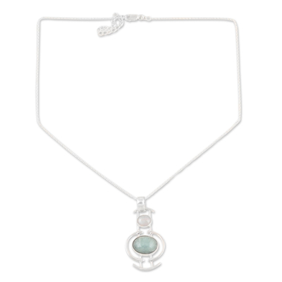 Aventurine and rainbow moonstone pendant necklace, 'Sky Sisters' - Aventurine and Rainbow Moonstone Pendant Necklace