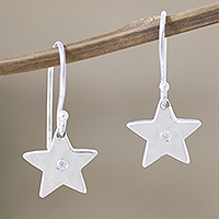 Cubic zirconia dangle earrings, 'Winter Star' - Indian Cubic Zirconia Dangle Earrings with Star Motif