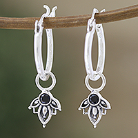 Onyx dangle earrings, 'Deep Winter' - Black Onyx and Sterling Silver Dangle Earrings