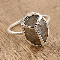 Labradorite single stone ring, 'Evening Peace' - Labradorite and Sterling Silver Single Stone Ring