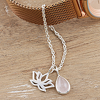 Rose quartz watch accent, 'Intense Glow' - Rose Quartz & Sterling Silver Watch Accent with Charms