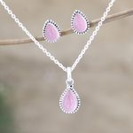 Rose quartz jewelry set, 'Pink Crush' - Indian Rose Quartz Earring and Necklace Set