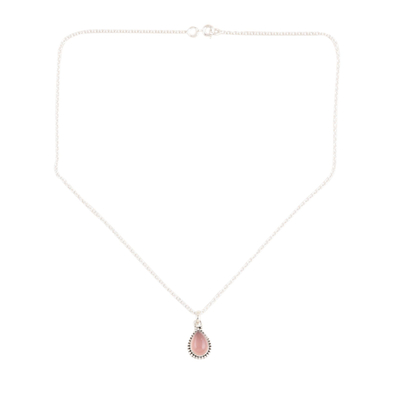 Conjunto de joyas de cuarzo rosa, 'Pink Crush' - Conjunto de collar y aretes de cuarzo rosa indio