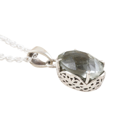 Prasiolite pendant necklace, 'Pale Green Eyes' - Handcrafted Prasiolite and Sterling Silver Pendant Necklace