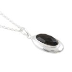 Onyx pendant necklace, 'Liquid Mirror in Black' - Hand Made Black Onyx and Sterling Silver Pendant Necklace