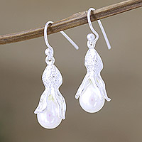 Cultured pearl dangle earrings, 'Natural Bliss' - Sterling Silver and Cultured Pearl Dangle Earrings