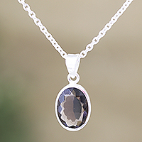 Smoky quartz pendant necklace, 'Grey Vapor'