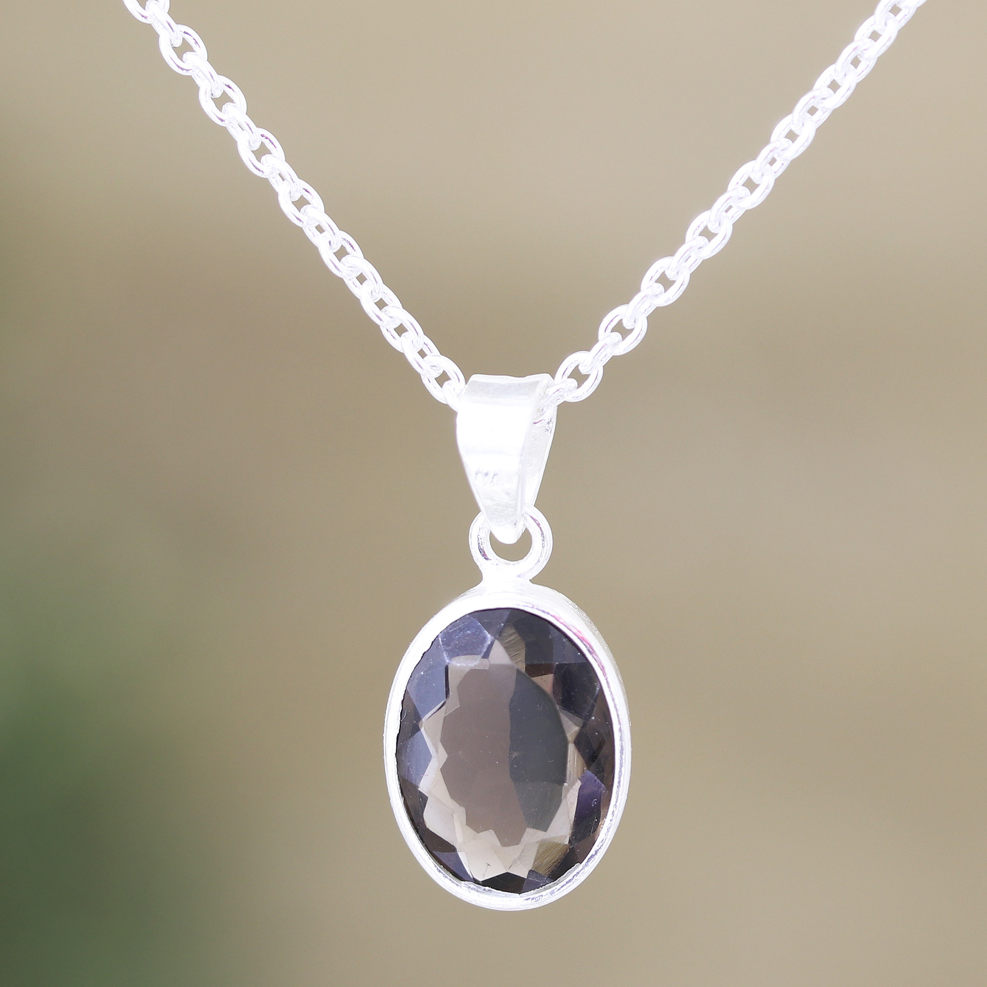 smoky quartz pendant silver