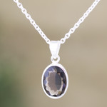 Smoky quartz pendant necklace, 'Grey Vapor' - Smoky Quartz and Sterling Silver Pendant Necklace