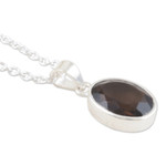 Smoky quartz pendant necklace, 'Grey Vapor' - Smoky Quartz and Sterling Silver Pendant Necklace