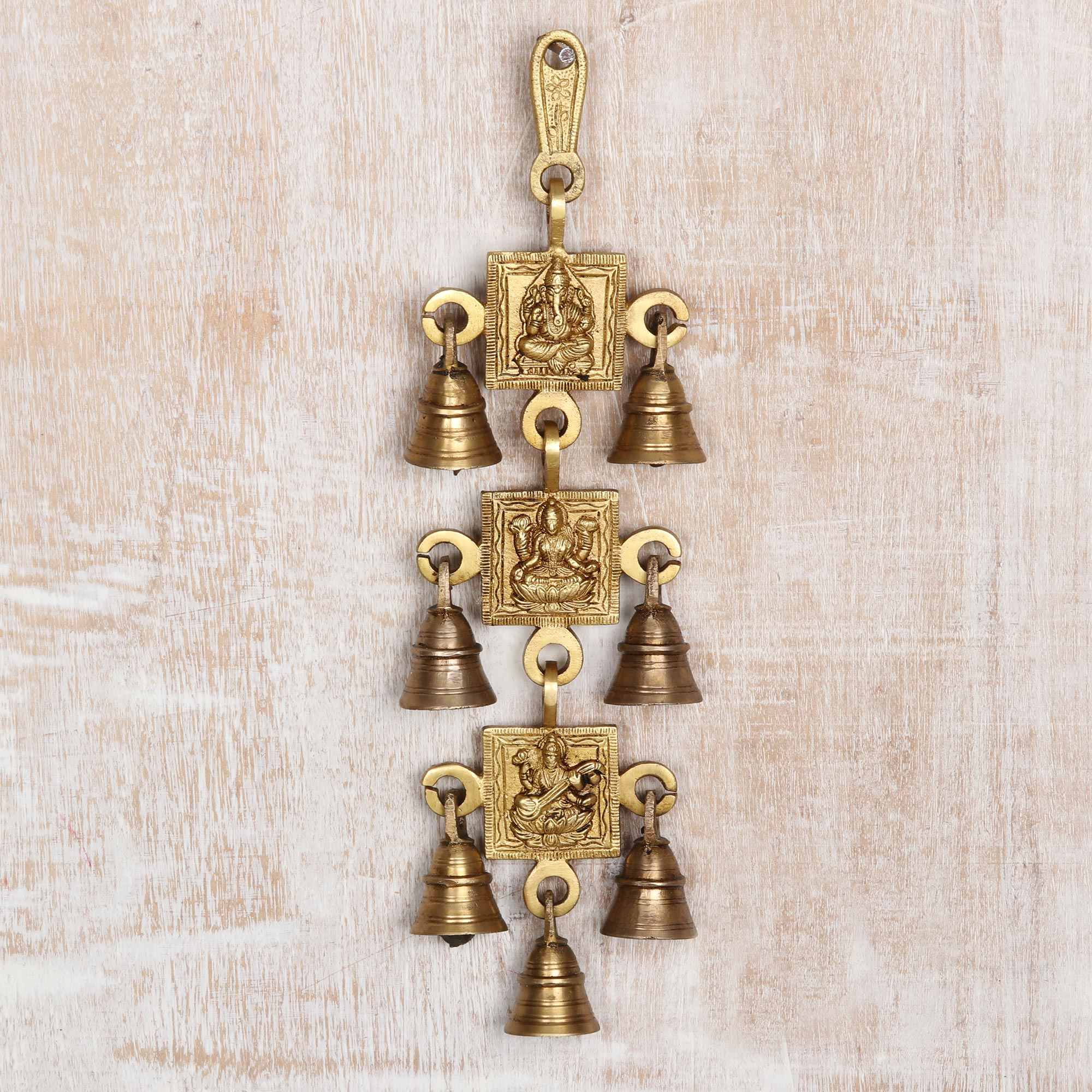 Handmade Brass Wall Art with Ringing Bells - Three Gods