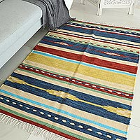 Hand-woven wool area rug, 'Across the Universe' (4 x 6) - Hand-Woven Wool Area Rug with Striped Pattern (4 x 6)