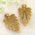 Aluminum incense holders, 'Golden Elephant' (pair) - Gold-Toned Leaf Shaped Incense Holders (Pair)