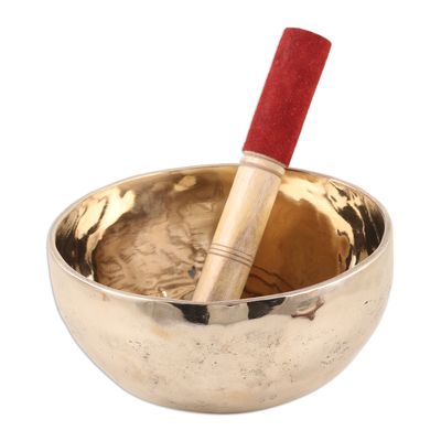 Brass meditation bowl, 'Serene Play' (7 inches) - Artisan Crafted Brass Singing Bowl (7 inch)