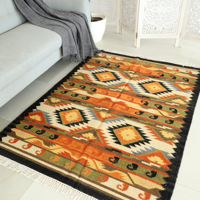 Hand-woven wool area rug, 'Ode to the Stars' - Hand-Woven Wool Area Rug with Geometric Motif