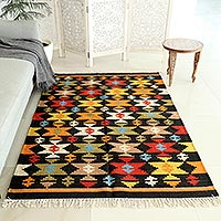 Hand-woven wool area rug, 'Kaleidoscopic Home' (4 x 6) - Artisan Crafted Wool Area Rug from India (4 x 6)
