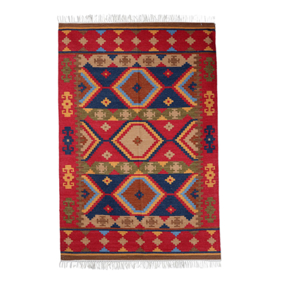 Hand-woven wool area rug, 'Open Invitation' (4 x 6) - Flat-Weave Wool and Cotton Area Rug (4 x 6)