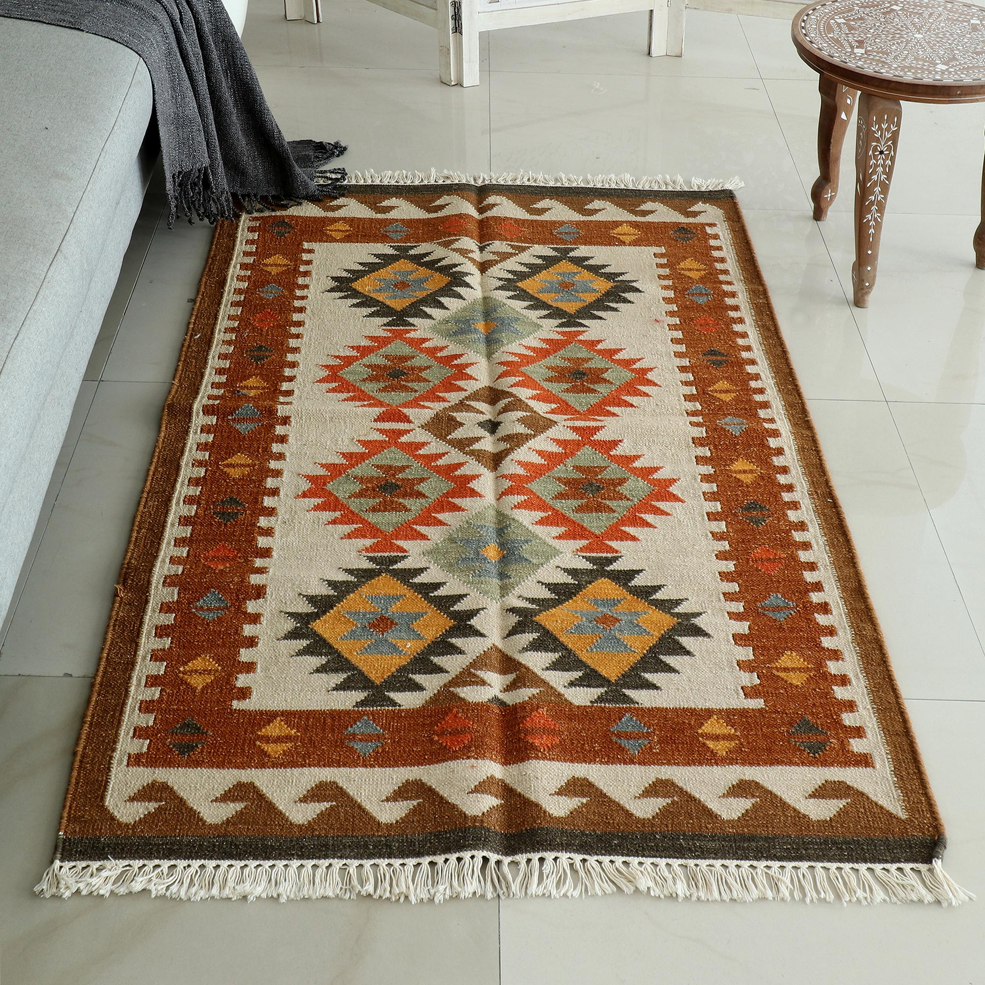 NOVICA Wool Chain Stitch Rug, 'Kashmir Festival' (3x5)