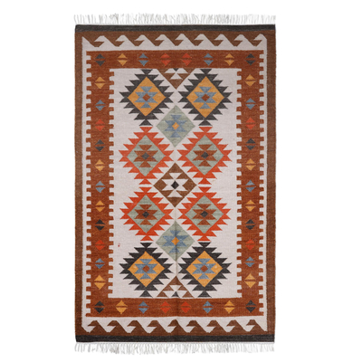 Hand-woven wool area rug, 'Happy Home' (3 x 5) - Handwoven Indian Wool and Cotton Area Rug (3 x 5)