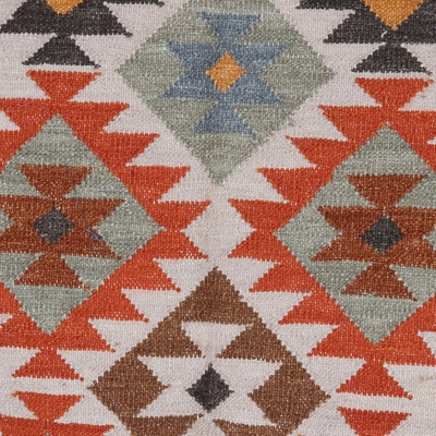 Hand-woven wool area rug, 'Happy Home' (3 x 5) - Handwoven Indian Wool and Cotton Area Rug (3 x 5)