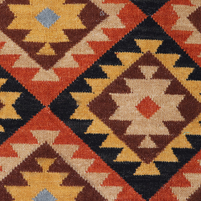 Tapete de lana tejido a mano, (3 x 5) - Alfombra de lana india con motivo geométrico (3 x 5)