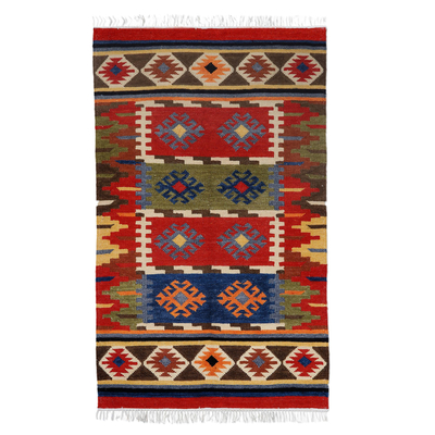 Handwoven Wool Area Rug with Cotton Warp (3 x 5)