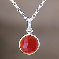 Carnelian pendant necklace, 'Swing Low in Orange' - Hand Made Carnelian and Sterling Silver Pendant Necklace