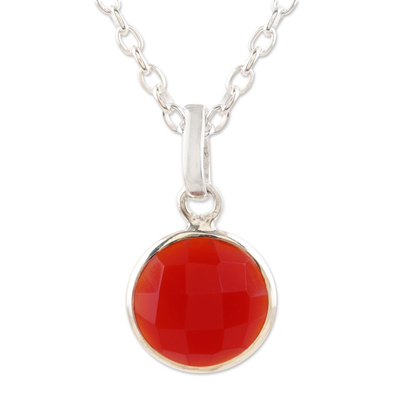 Carnelian pendant necklace, 'Swing Low in Orange' - Hand Made Carnelian and Sterling Silver Pendant Necklace