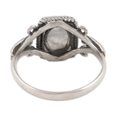 Rainbow moonstone single stone ring, 'Cloud Gate' - Artisan Crafted Rainbow Moonstone Single Stone Ring