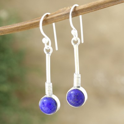 Lapis lazuli dangle earrings, 'Blue Thoughts' - Lapis Lazuli and Sterling Silver Dangle Earrings