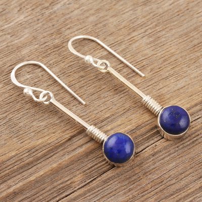 Lapis lazuli dangle earrings, 'Blue Thoughts' - Lapis Lazuli and Sterling Silver Dangle Earrings