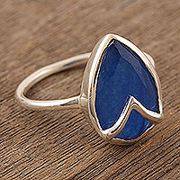 Onyx single stone ring, 'Cool Drink in Blue' - Blue Onyx and Sterling Silver Single Stone Ring
