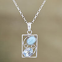 Larimar and blue topaz pendant necklace, 'Sweet Companions' - Larimar and Blue Topaz Pendant Necklace from India