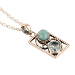 Larimar and blue topaz pendant necklace, 'Sweet Companions' - Larimar and Blue Topaz Pendant Necklace from India