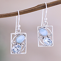 Larimar and blue topaz dangle earrings, 'Sweet Companions' - Hand Crafted Larimar and Blue Topaz Dangle Earrings
