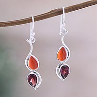 Garnet and carnelian dangle earrings, 'Hall of Fame in Red' - Artisan Crafted Garnet and Carnelian Dangle Earrings