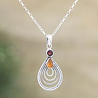 Garnet and carnelian pendant necklace, 'Radiate in Red'