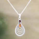 Garnet and carnelian pendant necklace, 'Radiate in Red' - Hand Made Garnet and Carnelian Pendant Necklace
