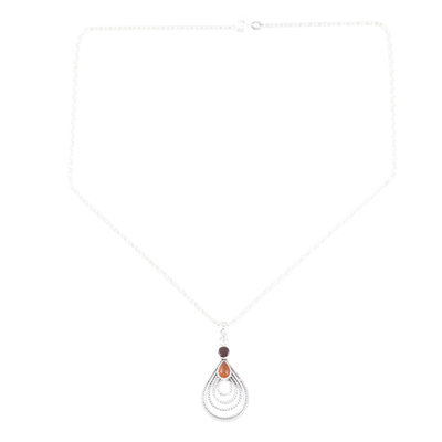 Garnet and carnelian pendant necklace, 'Radiate in Red' - Hand Made Garnet and Carnelian Pendant Necklace