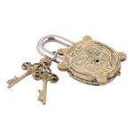Brass lock and key set, 'Playing Safe' (3 pieces) - Brass Lock and Key Set with Turtle Motif (3 Pieces)