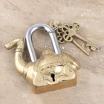 Brass lock and key set, 'Rajasthan Ride' (3 pieces) - Brass Lock and Key Set with Camel Motif (3 Pieces)