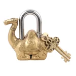 Brass lock and key set, 'Rajasthan Ride' (3 pieces) - Brass Lock and Key Set with Camel Motif (3 Pieces)
