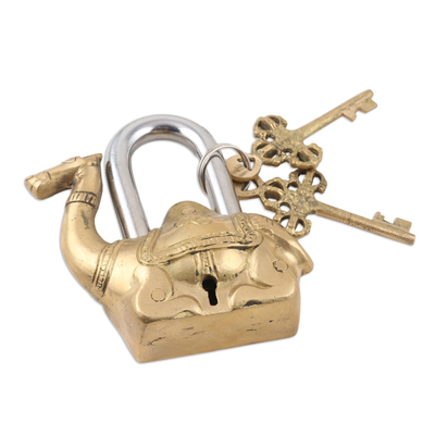 Juego de cerradura y llave de latón, (3 piezas) - Juego de cerradura y llave de latón con motivo Camel (3 piezas)