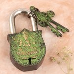 Brass lock and key set, 'Ganesha's Treasure' (3 pieces) - Brass Lock and Key Set with Antique Finish (3 Pieces)
