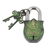 Brass lock and key set, 'Ganesha's Treasure' (3 pieces) - Brass Lock and Key Set with Antique Finish (3 Pieces)