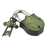 Brass lock and key set, 'Ganesha's Treasure' (3 pieces) - Brass Lock and Key Set with Antique Finish (3 Pieces)