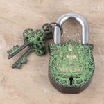 Brass lock and key set, 'Lakshmi's Treasure' (3 pieces) - Hand Crafted Brass Lock and Key Set (3 Pieces)